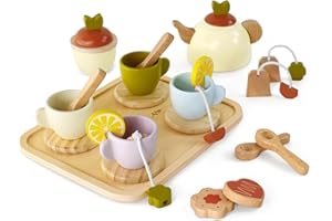 Little Log Ensemble de thé en Bois, Accessoires de Cuisine pour Enfants, Ensemble de thé pour Enfants, Jouets en Bois pour Filles et garçons de 3 Ans et Plus