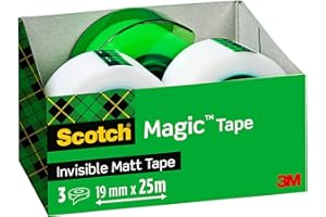 ‎SCOTCH Scotch Magic Unsichtbares Klebeband, 3 Rollen, 19 mm x 25 m + 1 Handabroller GRATIS Grün - Unsichtbares Klebeband für allgemeine Zwecke zur Reparatur, Etikettierung und Versiegelung von Dokumenten