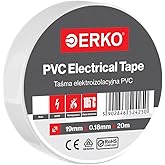ERKO Cinta aislante Blanco PVC 19mm x 20m, Reparaci&oacute;n de conductos el&eacute;ctricos, Alta flexibilidad con fuerte adhesi&oacute;n, Resiste