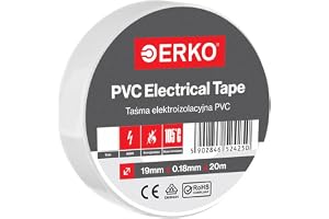 ERKO isoleringstejp PVC Vit 19 mm x 20 m, elektriska kablar reparation, mycket flexibel med stark självhäftande kraft, kemibe
