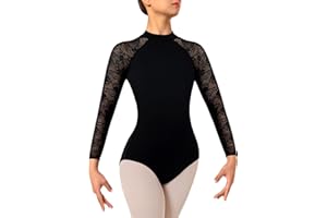 DANSHOW Women's Lace Ballet Jersey for Dance Mock Neck, Adult Water Drops, Hollow Back Gymnastics Leotards for Women