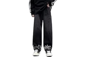 AIEOE Boys Jeans Y2K Baggy Trousers Wide Leg Cargo Teenager Denim Jeans Hip Hop Streetwear Vintage Casual Jeans Straight Bootcut Cargo Trousers S-3XL