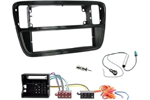 Motorguard Single Din CD Radio Stereo Facia Fascia Frame Panel Iso Wiring Harness Aerial Wiring Adapter Full fitting Kit For Volkswagen VW UP in Piano Black