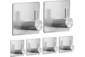 NINGESHOP 6 Piezas Ganchos Adhesivos para Pared, Colgador Toallas sin Taladro, Colgador Cocina, Ganchos para Colgar de Acero Inoxidable, Colgador para Baño o Cocina, perchero de pared, Plata