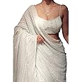 NPLASH FASHION Womens Silk Saree, White, One Size