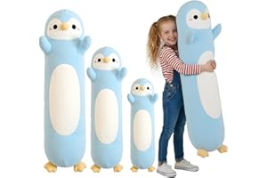 Kekeso Peluche Pingouin, Long Oreiller Pingouin Ultra Doux, Peluche Câline en Forme de Coussin Corporel, Cadeau de Noël pour Enfants & Adultes (Bleu Clair, 60cm/23.62in)