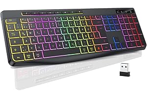 TECURS Klawiatura bezprzewodowa do gier – cicha klawiatura QWERTZ, podświetlana, ergonomiczna, wodoszczelna, 2,4 GHz LED Keyboard do Windows/Mac/PS4/Xbox z przyciskami multimedialnymi, czarna