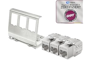 hb-digital Lot de 3 modules Keystone CAT 8 RJ45 femelle STP 40 Gbit/s – Sans outil LSA – Avec 1 x 3 ports DIN Rail en métal 35 mm Adaptateur de rail DIN Keystone Ethernet LAN Commutateur réseau