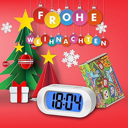 ZHPUAT Digital-Wecker Tischuhr mit Silikonhülle Snooze Bunten Licht Stoßfest ideales Geschenk Für Kinder(Weiss) - 7