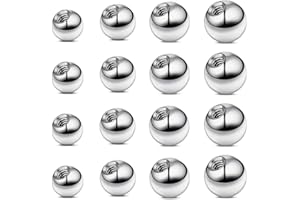 NOPKESV 16 piezas Bolas de reemplazo Acero inoxidable Para labio Nariz Hélix Lengua Ombligo Joyería de piercing lengua acero quirurgico piercing pezon industrial (3/4/5/6mm) (Plata)