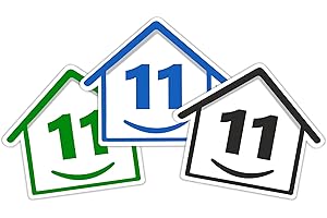 RUBIGO 3 x Bin Numbers for Wheelie Bins, 1-99, 15cm ‘Happy House’ Colour Design Dustbin Stickers, Easy Application Stick On Number Stickers - Weatherproof Self Adhesive Vinyl – Blue, Black and Green (11)