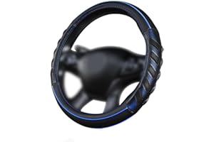 Flying Banner Car Steering Wheel Cover Synthetic Leather Massage Universal 15 inch/38CM Breathable Anti-slip Protector for Auto/Truck/SUV/Van - Black Blue