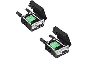 Willwewon 1Pcs Male + 1Pcs Female DB9 Solderless Breakout Connector, RS232 D-SUB DB9 Serial to 9Pin Port Terminal Block with Case Long Bolts Tail Pipe