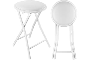 Nyxi Round Compact Folding Stool Chair for Home Office (1 X Stool, White)
