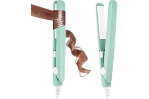 LOPHE Mini Fer à Lisser,Lisseur Boucleur Cheveux 2 en 1,Tension Universelle 110-220V - Chauffage express en 10 secondes, Adapté à tous types de cheveux, idéal pour la maison ou le salon,Vert