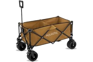 Aquastic - Carrello Pieghevole Caro 90x47x55 cm - Carrello Da Trasporto Resistente Con Grandi Ruote 127L Per Spiaggia Giardino E Campeggio Marrone