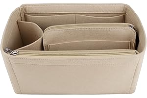 NOTAG Bag Organiser, Felt Handbag Organiser Insert with Zipper Multi Pocket Tote Organiser Bag (Beige, Medium)
