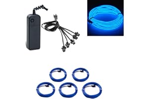 Kmruazre Fil électroluminescent alimenté de lumière de fil EL Wire avec 3 modes flexible électroluminescent stroboscopique flexible pour mariage Pub Décoration de fête de Noël (5x1meter)(Bleu)