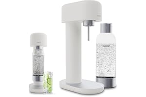 MYSODA Ruby 2 Sparkling Water Maker - Silent Carbonated Water Machine Made of Robust Long-Lasting Aluminium & 1L Water Bottle - Without CO2 Cylinder - Colour White