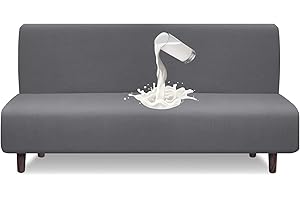 Granbest Water Repellent Futon Cover High Stretch Armless Sofa Covers Foldable Sofa Bed Covers Jacquard Futon Slipcover Waterproof Furniture Protector for Kids, Pets (Futon, Light Grey)