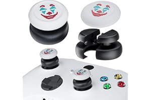 PlayRealm NO FALLING OFF Thumbstick Extender & Silicone Grip Cover 2 Sets for Xbox Series X/S & Xbox One S/X Controller(Joker White)