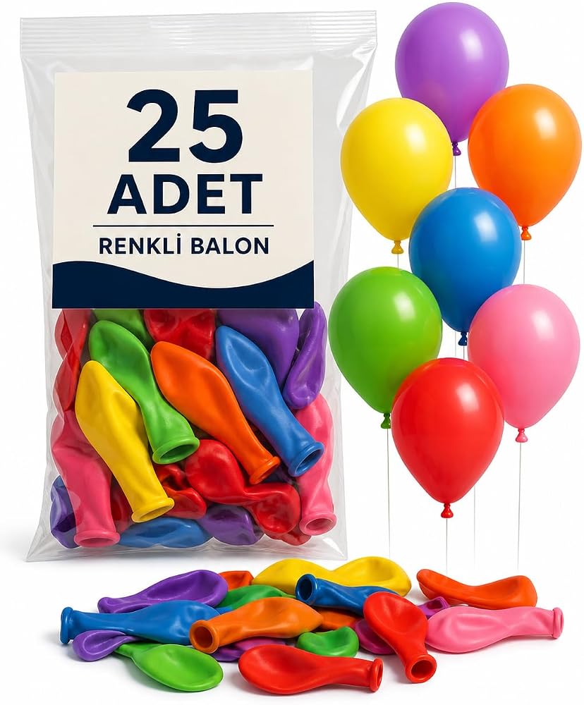 Nistabolje Renkli Balon 25 Li Karışık Renk Parti Doğum Günü Kutlama Özel Günler