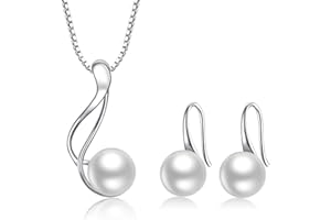 AMIGUO Freshwater Pearl Jewellery Necklace Earrings Set 925 Sterling Silver Gift for Women