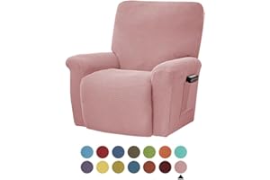 Fansu Funda de Sillón Relax, Color sólido Jacquard Elasticidad para Sillón Relax Funda Reclinable con Bolsillos Laterales, 1 Plaza/4 Piezas Extraíbles y Lavables Fundas Protector (Rosa)