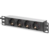 DIGITUS 4-Way Power Strip, 1U, 10" (254mm), Rack Mount in Network Cabinet | 10 inch, 1 U - 4x CEE 7/3-16 A, 4000 W - PDU for