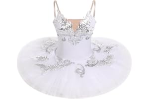 OBEEII Femme Robe de Ballet Broderies en Dentelle Ballet Tutu Justaucorps Danse Classique Gymnastique Léotard Costume