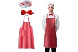 Qwrqwr 3 st förkläde och kockmössa set för män kvinnor kockoutfit med fickor för grillning, kök och matlagning cosplay