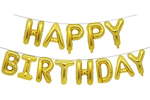 Ponmoo Foil Palloncini Happy Birthday Banner Kit - Oro, Bandiera di Buon Compleanno Palloncino Festa Decorazioni per Adulti Bambin