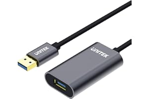 UNITEK Kabel przedłużający o długości 10 m ze wzmacniaczem USB 3.1 Gen1, kabel USB repeater ze wzmacniaczem sygnału i zasilaniem, wtyczka USB-A na gniazdo USB-A, 5 Gbit/s, plug & play, aluminium