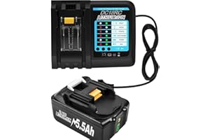 BATTOOL 18V Battery and Charger for Makita BL1850B BL1850 BL1840 BL1830B BL1830 BL1815 194205-3 194309-1 LXT400 Replacement Batteries 5500mAh with LED Indicator