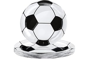 HONGCI Football Party Paper Plates 7inch for Boys,16P Black White Football Soccer Paper Plates,Football Tableware Dinner Plates for Kids Sports Game,World Cup 2022,Football Birthday Party Decoration Supplies