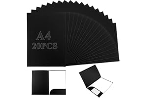 APACALI 20PCS Chemise Cartonnée A4, Chemise Papier Noir avec Fentes, A4 Papier Kraft Dossier de Fichiers, Dossier de Fichiers à Insertion avec Pochettes, pour le Bureau, l'école, la Maison