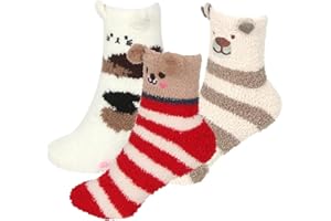 Bluelves Puszyste skarpetki, 3 pary przytulne skarpetki, świąteczne pluszowe skarpetki, łóżko puszyste skarpety, przytulne koralowe skarpety polarowe, miękkie zimowe ciepłe urocze skarpetki, śpiące skarpety dla kobiet i dziewcząt