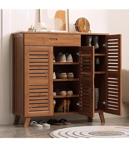 Armadio Scarpe In Bambù 7 Ripiani Con Porte Trasparenti - 80cm Capiente E Pieghevole - Foto 10