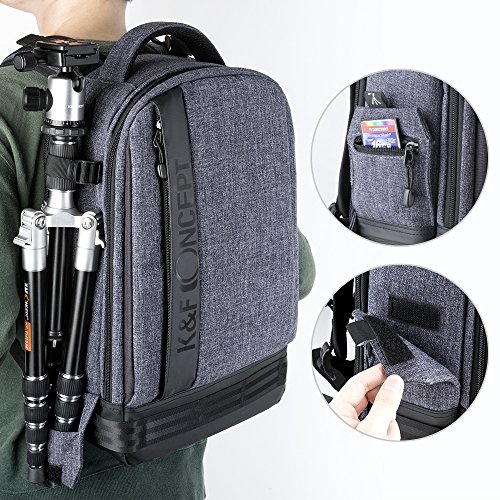 K F Concept KF13 044 Sac a Dos Appareil Photo  Sac Appareil Photo Reflex  Sac Photo  Sac Dos Reflex Ordinateur   Tr  pied Accessoires Noir pour Canon Nikon Sony Olympus Gris