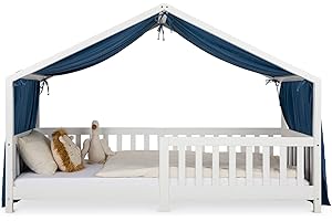 ‎IDIMEX IDIMEX Hausbett Himmel LIAN in dunkelblau - Betthimmel aus 100% Baumwolle, Baldachin Musselin zweilagig, Bettvorhang für Hausbetten, Hausbett Deko