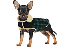 CITÉTOILE Abrigo para Perro Invierno - Chaleco Polar Grueso con Estampado Tartán, Ropa Cálida para Perros Pequeños/Medianos, Chaqueta Térmica Chihuahua o Teckel, Verde, S