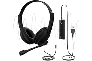 VENKER EL U17D 3m Length Noise Cancelling Headset - Stereo Headphone for PC, Laptop USB/3.5mm, Multi-Use Earphone for Call Center