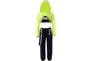 Aislor Completi Sportivi Ragazza 3 Pezzi Fitness Jogging Corsa Set di Abito Danza Ballo di Strada Hip Hop Ragazze Felpe con Cappuccio + Crop Top + Pnataloni Cargo Lunghi