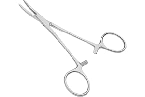 HighFitt AZN Fishing Forceps Dog Hemostat Forceps Scissors Ear Hairs Tools Locking Pliers Dog Ear Hair Grooming Tweezers Forceps Multi Color 5 Inches/12.7 CM (Silver Forceps Curved 5 inches)