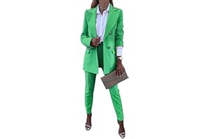 aromm 2pcs Women's Work Office Suits Elegant Long Sleeve Lapel Blazer & Trousers Clothing Set