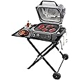 Raweao Woodfire Grill Stand for Ninja OG701, Foldable BBQ Stand for Ninja Electric Grills (OG700 Series) Outside Use, Folding Grill Cart with Side Table