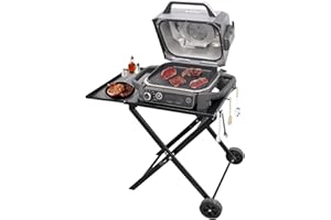 Raweao Wózki do grilla Ninja Woodfire OG701, składany wózek na grilla na zewnątrz, wózek podtrzymujący z metalowym stolikiem bocznym, zewnętrzny stół do grillowania akcesoria