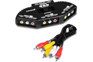 Fosmon - RCA Switcher Hub 3-drożny audio/wideo - Selector/Splitter do Microsoft XBOX 360, PlayStation 3, PS3, GameCube, Wii, DVD, VCR z 3 portami wejściowymi [+ 3 kable RCA (Cinch)