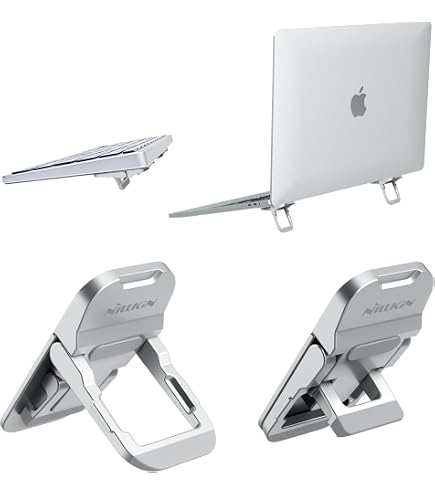 Konohan Faltbarer Laptop-Ständer Aus Aluminium – 4er-Set, Silber/schwarz | Höhenverstellbar 30,5-43,2 Cm, Rutschfeste Silikonringe