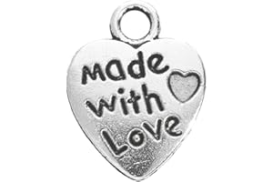 OCCASIONS EMPORIUM Birsppy 30 Pack Antique Silver Heart Charms Made with Love Charm Pendant for DIY Crafting Jewellery Jewelry Making Findings Accessories